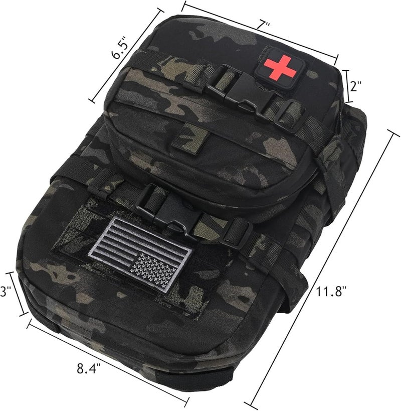 tactifans Tactical Mini Molle Hydration Pack,Molle Hydration Carrier with IFAK Pouch&US Flag&Med Patch,Hydropack for 2L Water Bladder - Image 2